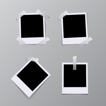 Set of vintage photo frames sticked on tape. Vector illustration.のイラスト素材
