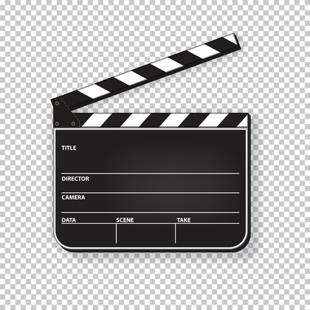 Vector realistic opened clapperboard isolated on transparent background.のイラスト素材
