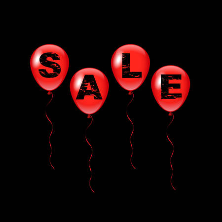 Vector red balloons with Sale word isolated on black background.のイラスト素材