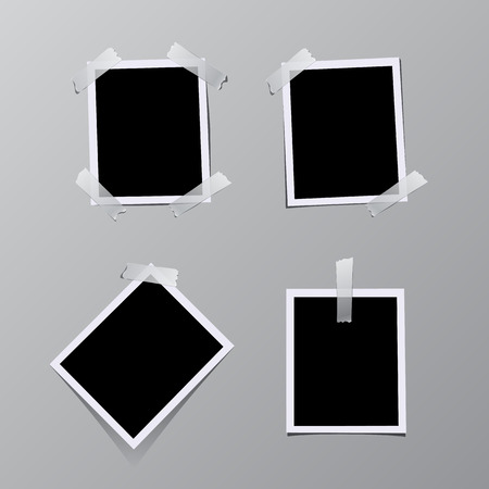 Set of vintage photo frames sticked on tape. Vector illustration.のイラスト素材