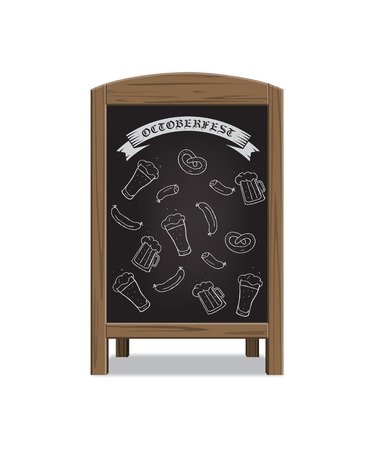 Wooden menu announcement board with October fest signs. Vector illustration.のイラスト素材