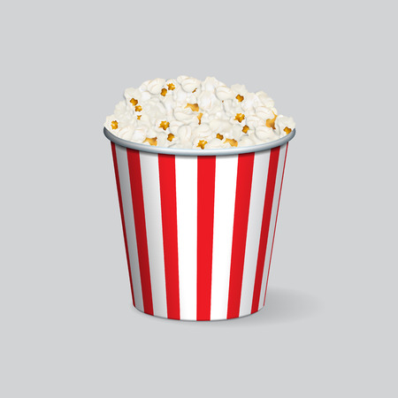 Vector realistic popcorn bucket isolated on grey background.のイラスト素材