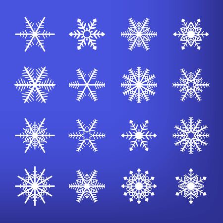 Vector isolated white snowflake set on blue background.のイラスト素材