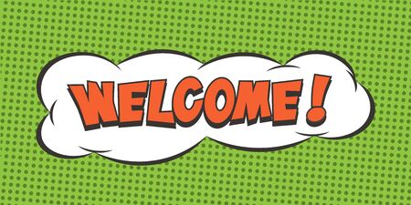 WELCOME comic text speech bubble. Vector isolated sound effect puff cloud icon.のイラスト素材