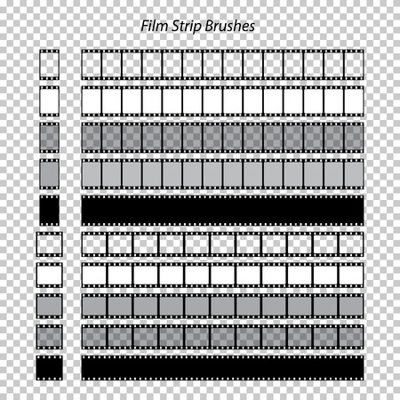Vector set of film strip brushes on transparent background.のイラスト素材