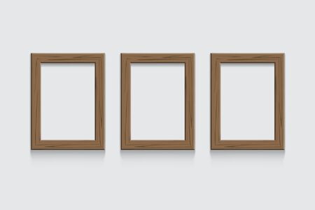 Vector wooden picture or photo frames isolated on grey background.のイラスト素材