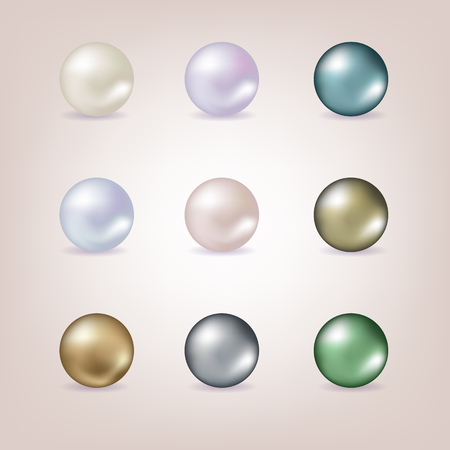 Vector set of different pearls isolated on pink background.のイラスト素材
