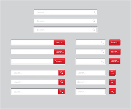 Set of Search bars isolated on grey background. Vector template for internet searching. Web-surfing interface with red buttonsのイラスト素材