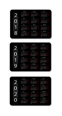 2018, 2019 and 2020 years pocket calendar set. Black design template. Vector illustration.のイラスト素材