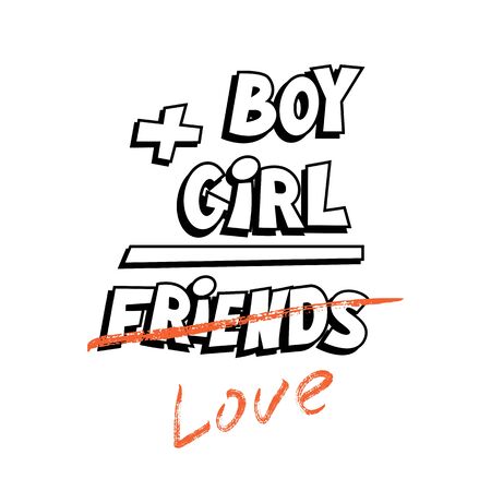 Boy plus girl equals friends. Funny t-shirt or mug print design. Vector template.のイラスト素材