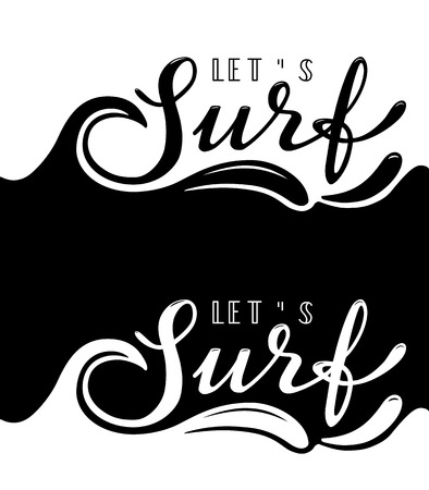 Let's surf. Vector black and white surfing related t-shirt or poster designs.のイラスト素材