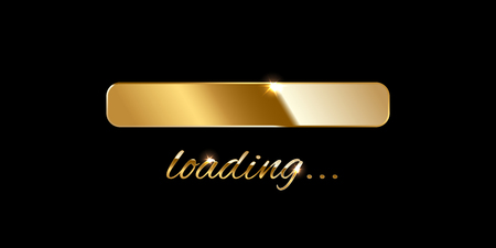 Golden loading sign and loading bar on black background. Vector illustration.の写真素材