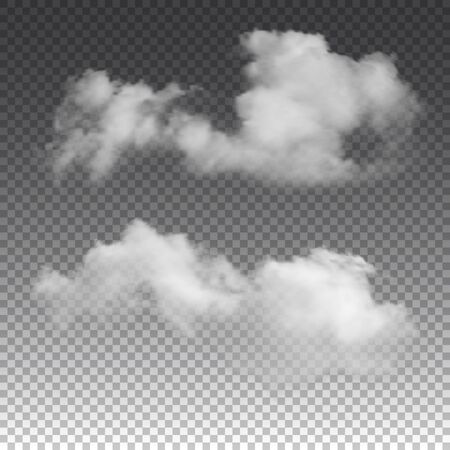 Clouds on transparent background. Vector realistic isolated cloud texture.のイラスト素材