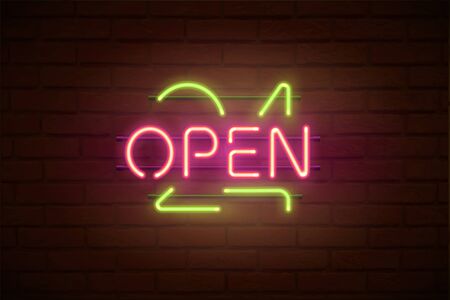 24 open neon sign. Vector realistic neon advertisign.のイラスト素材