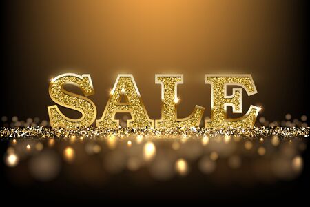 Luxury golden Sale sign. Vector golden sale word on dark background.のイラスト素材