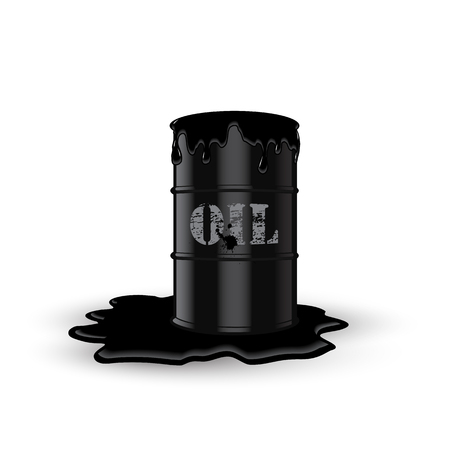 Dirty oil barrel with oil stain. Vector ecology illustrationのイラスト素材