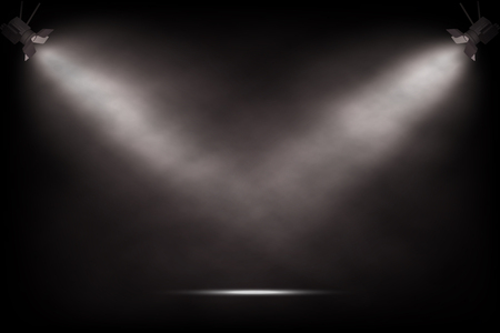 Vector realistic vintage spotlights. Theater or show stage background.のイラスト素材