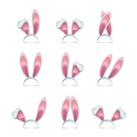 Rabbit ear set. Vector pink rabbit ears in different positions.のイラスト素材