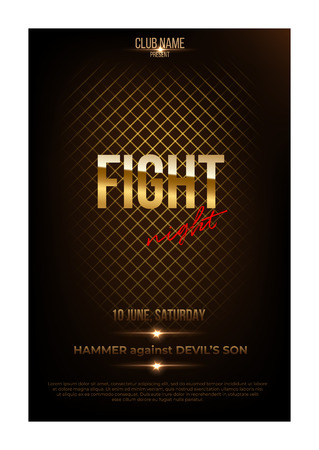 Fight night poster template. Vector golden words on dark background.のイラスト素材