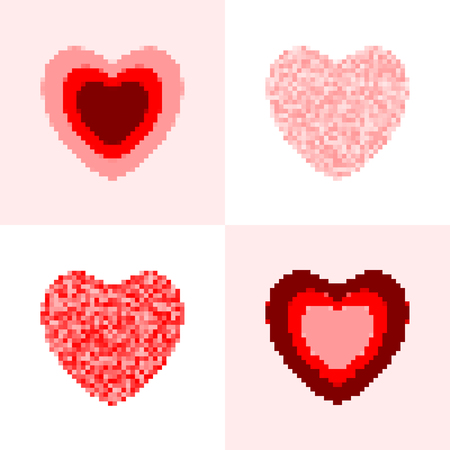 Pink and red pixel heart set. Vector, isolated heart symbols.のイラスト素材