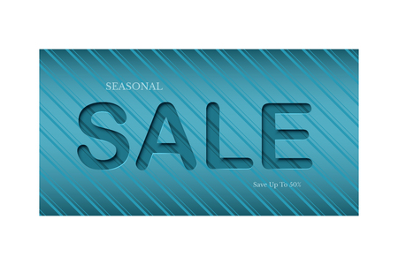 Seasonal Sale flyer template. Paper cut Sale word on striped aquamarine background.のイラスト素材