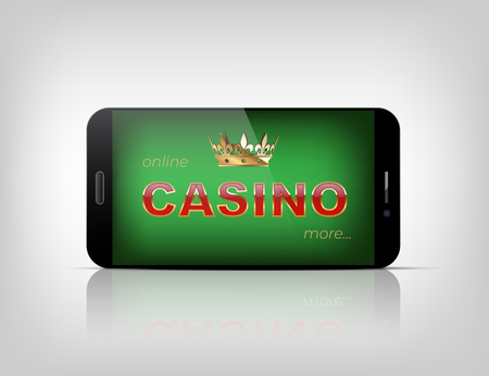 Online casino design template. Online casino words on green smartphone screen.のイラスト素材