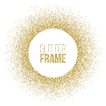 Round frame made of golden glitter isolated on white background. Vector golden frame.のイラスト素材