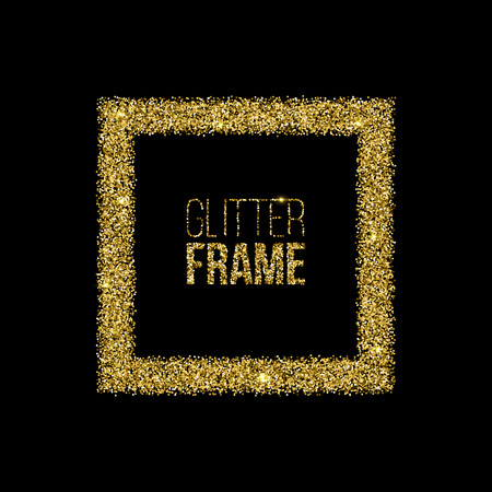 Square golden frame made of golden glitter isolated on black background. Vector design element.のイラスト素材