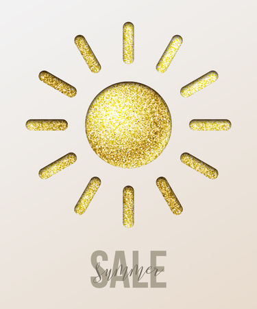 Summer sale concept design. Golden paper cut sun and summer sale text. Vector illustration.のイラスト素材