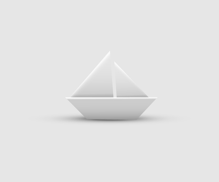 Paper boat isolated on gray background. Vector realistic design element.のイラスト素材