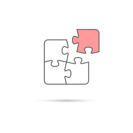 Puzzle icon. Vector white and pink puzzle pieces isolated on white backgroundのイラスト素材