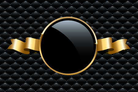 Golden ring and ribbon on black VIP background. Vector luxury design templateのイラスト素材