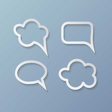Paper speech bubbles isolated on blue background. Vector design elementsのイラスト素材