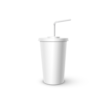 White plastic Cup with tube mockup. Vector realistic design element.のイラスト素材