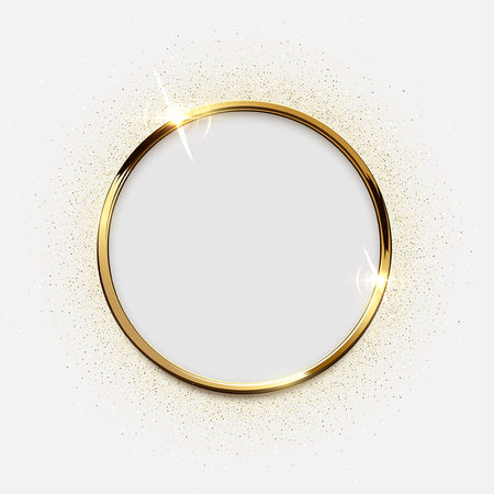 Golden sparkling ring with glitter isolated on white background. Vector luxury golden frameのイラスト素材