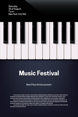 Music festival design template. Piano keys and music festival text on dark blue backgroundのイラスト素材