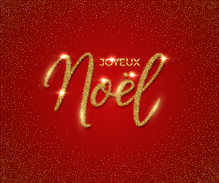 French Christmas luxury design template. Vector Joyeux Noel text made of golden glitter isolated on red backgroundのイラスト素材