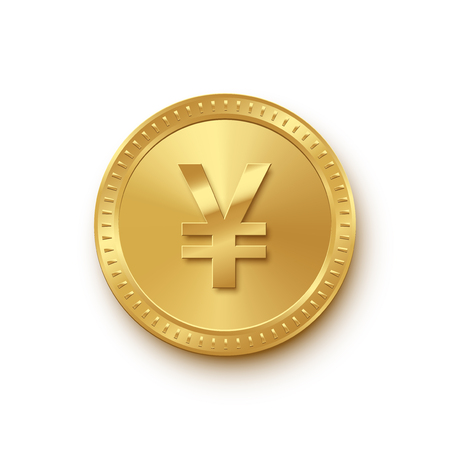 Golden coin with Chinese yuan or Japanese yen symbol isolated on white background. Vector finance iconのイラスト素材