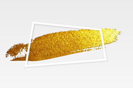 Golden brush stroke and white frame isolated on gray background. Vector design elementのイラスト素材