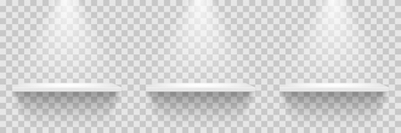 Empty white shelves row isolated on transparent background. Vector design elementのイラスト素材