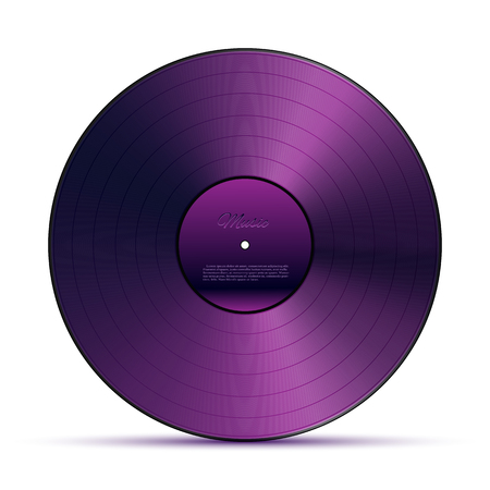 Purple DJ vinyl record plate for music player isolated on white background. Vector design elementのイラスト素材