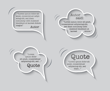 Quote inside speech bubble templates. Quotes and speech boxes isolated on gray background. Vector design element setのイラスト素材