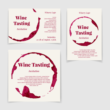 Set of Wine Tasting Invitation cards in different proportions. Vector design elementsのイラスト素材