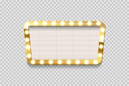 Retro blank cinema announcement board with bulb frame on transparent background. Vector design element.のイラスト素材