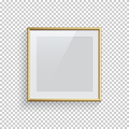 Square golden picture or photo frame isolated on transparent background. Vector design element.のイラスト素材