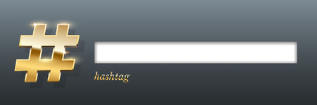 Hashtag realistic 3D illustration. Trendy social media networks symbol with golden gradient effect. Blogging, vlogging, SMM, digital marketing. Viral number, pound sign vector isolated design elementのイラスト素材