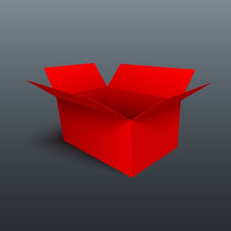 Red gift box isolated on gray background. 3D vector design element.のイラスト素材