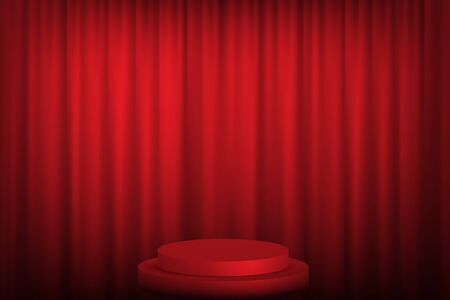 Red round podium with steps in front of the curtains. Vector illustration.のイラスト素材