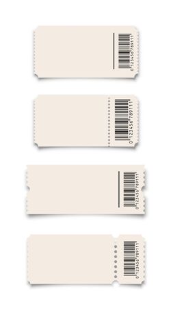 White ticket or coupon with barcode templates set isolated on white background. Vector design elements.のイラスト素材
