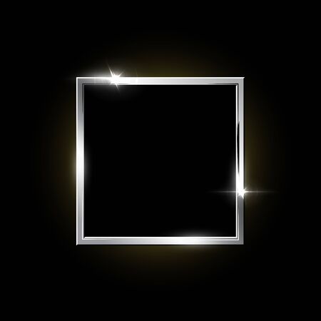 Silver square frame isolated on black background. Vector design element.のイラスト素材